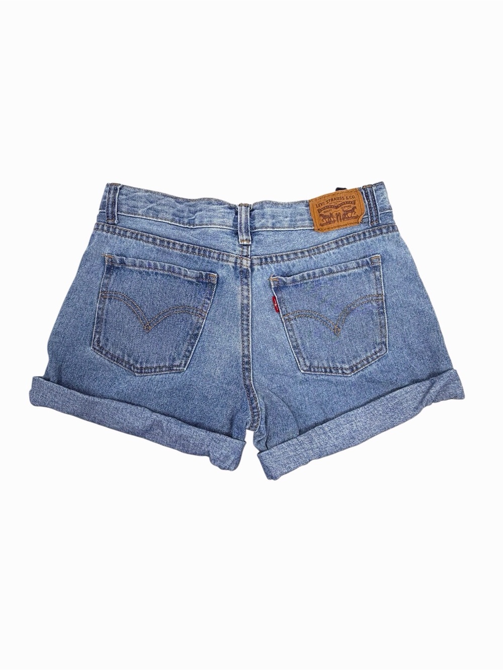 Levi's girlfriend short Blue Denim High-Rise Rolled Hem Shorts size 14 girl